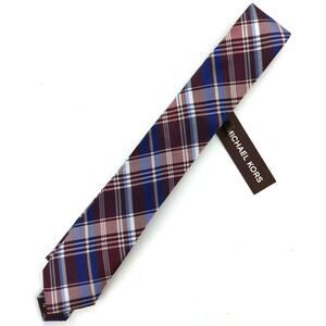 New MICHAEL KORS Kids Boy's Plaid Slim Silk Neck Tie Royal Blue Burgundy
